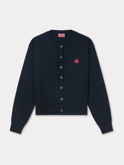 Boke Flower Embroidery Crew Neck Wool Cardigan Black - KENZO - BALAAN 2