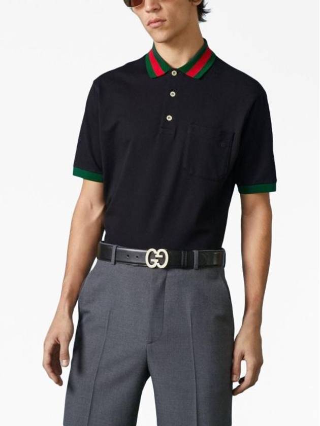 Men's Web Motif Stripe Collar Short Sleeve Polo Shirt Black - GUCCI - BALAAN 6