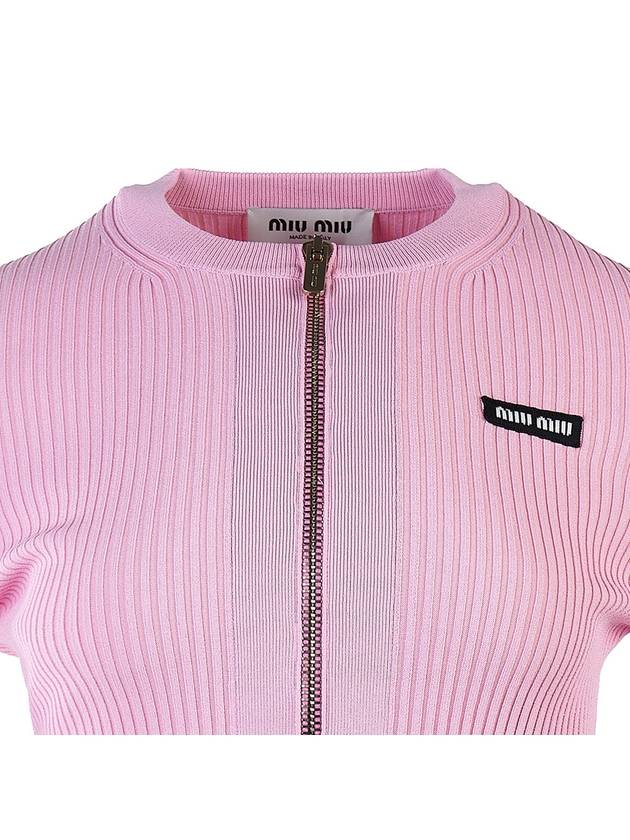 Crew Neck Zip-Up Cardigan Pink - MIU MIU - BALAAN 5