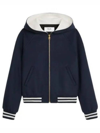 Teddy Double Face Cashmere Hooded Jacket Navy - CELINE - BALAAN 2