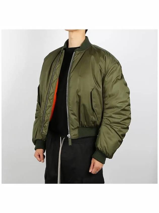 Cropped Re-Nylon Down Bomber Jacket Military Green - PRADA - BALAAN 3