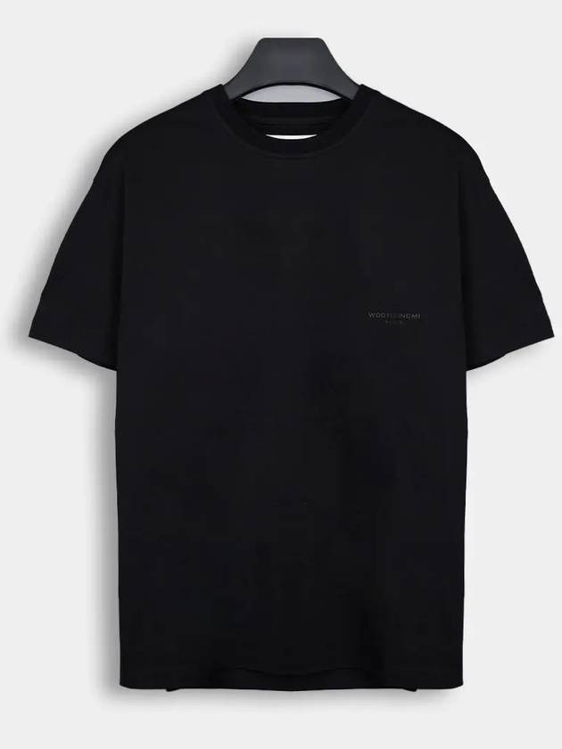 Leather Patch Round Short Sleeve T-Shirt Black - WOOYOUNGMI - BALAAN 4