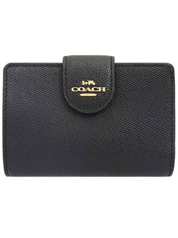 corner zipper medium bifold wallet black - COACH - BALAAN.