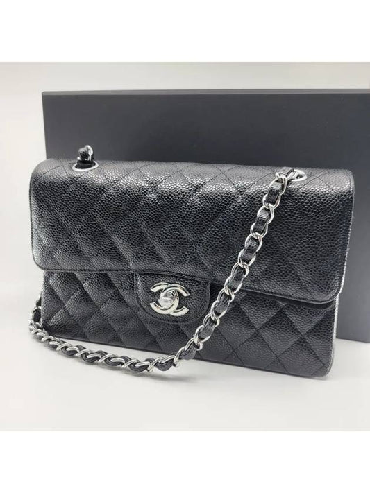 Classic Silver Metal Grained Calfskin Small Flap Shoulder Bag Black - CHANEL - BALAAN 2