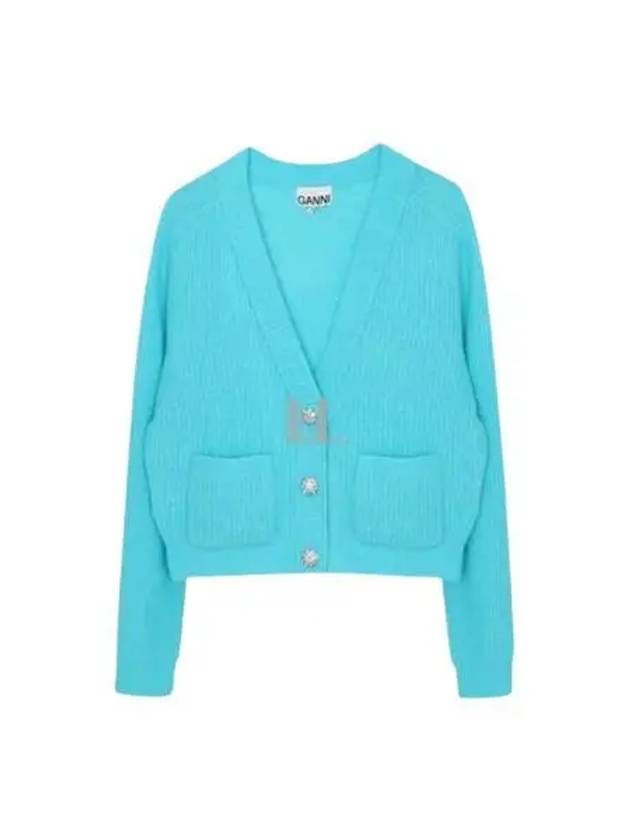 Jewel Button Soft Wool Cardigan Blue - GANNI - BALAAN 2