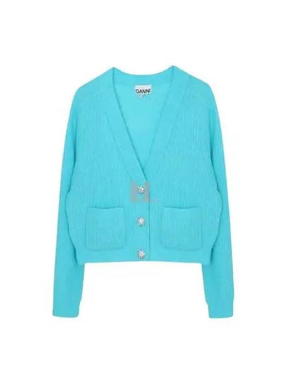 Jewel Button Soft Wool Cardigan Blue - GANNI - BALAAN 2