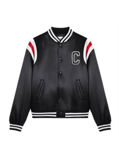 Men's Logo Patch Satin Bomber Jacket Black - CELINE - BALAAN 1