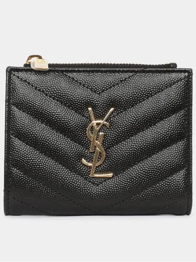 Cassandre Matelasse Grain De Poudre Embossed Leather Half Wallet Black - SAINT LAURENT - BALAAN 2