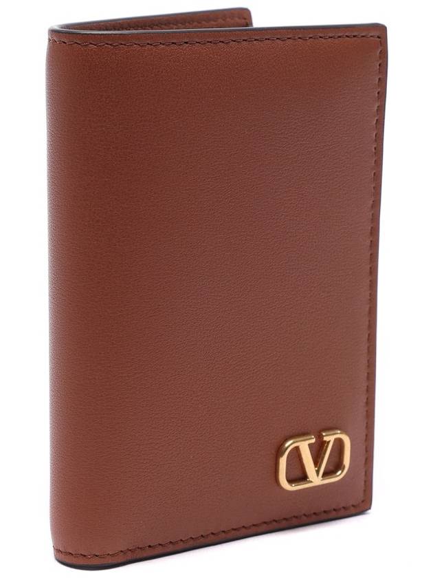 V Logo Signature Half Wallet Brown - VALENTINO - BALAAN 4