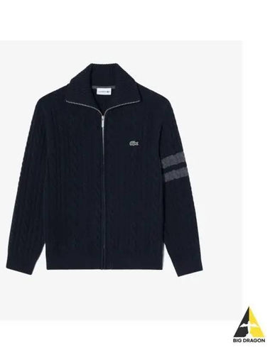 Men s cable zip up cardigan navy - LACOSTE - BALAAN 1