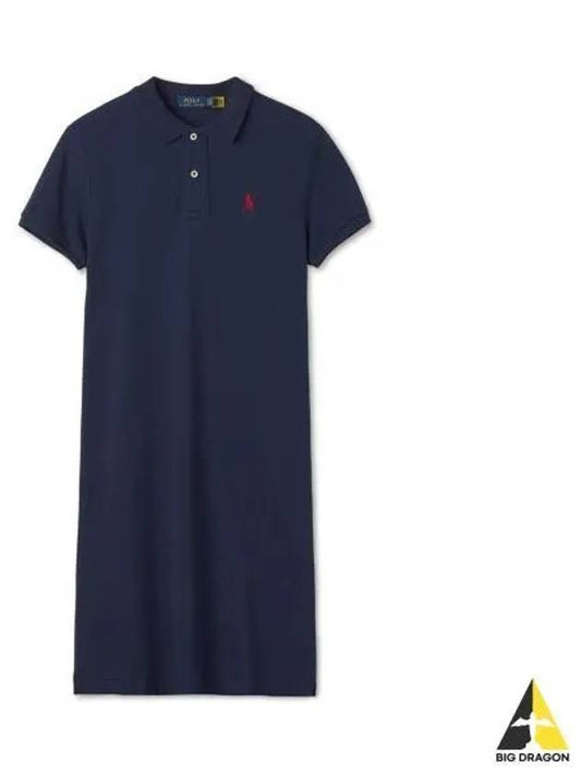 W Cotton Mesh Polo Dress Navy - POLO RALPH LAUREN - BALAAN 1