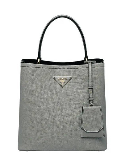 Pannier Saffiano Leather Medium Tote Bag Grey - PRADA - BALAAN 2