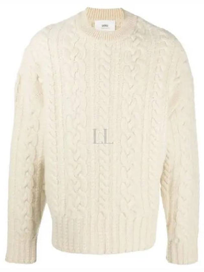 Cable Crew Neck Wool Knit Top Offwhite - AMI - BALAAN 2