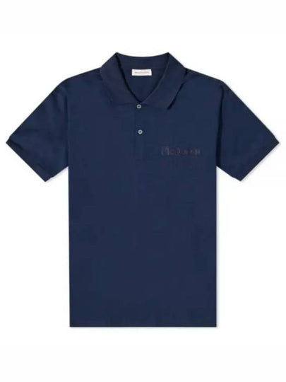 Embroidered Logo Polo Shirt Blue - ALEXANDER MCQUEEN - BALAAN 2