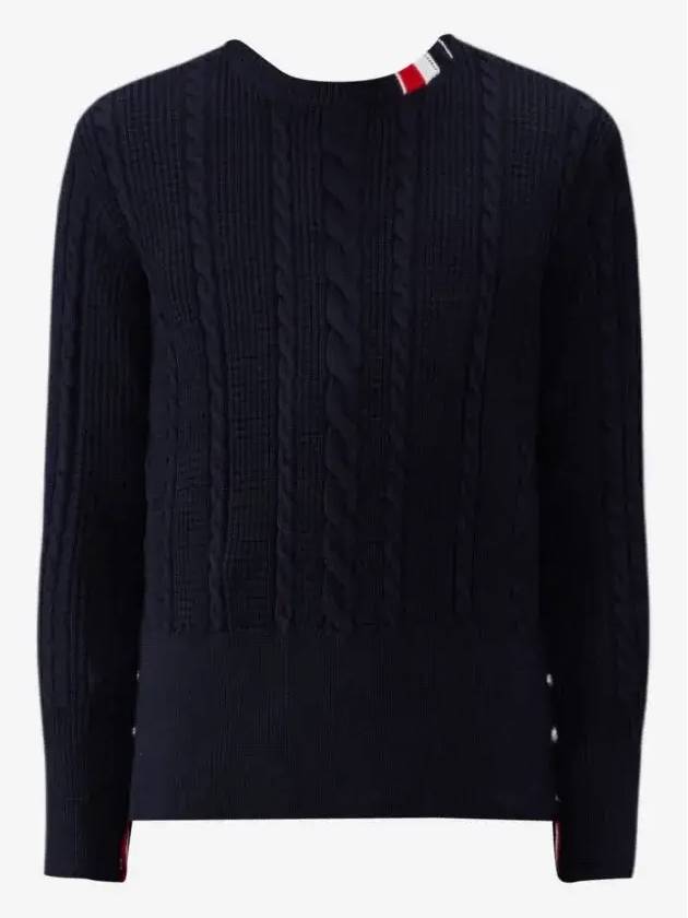 RWB Cable Wool Knit Top Navy - THOM BROWNE - BALAAN 2