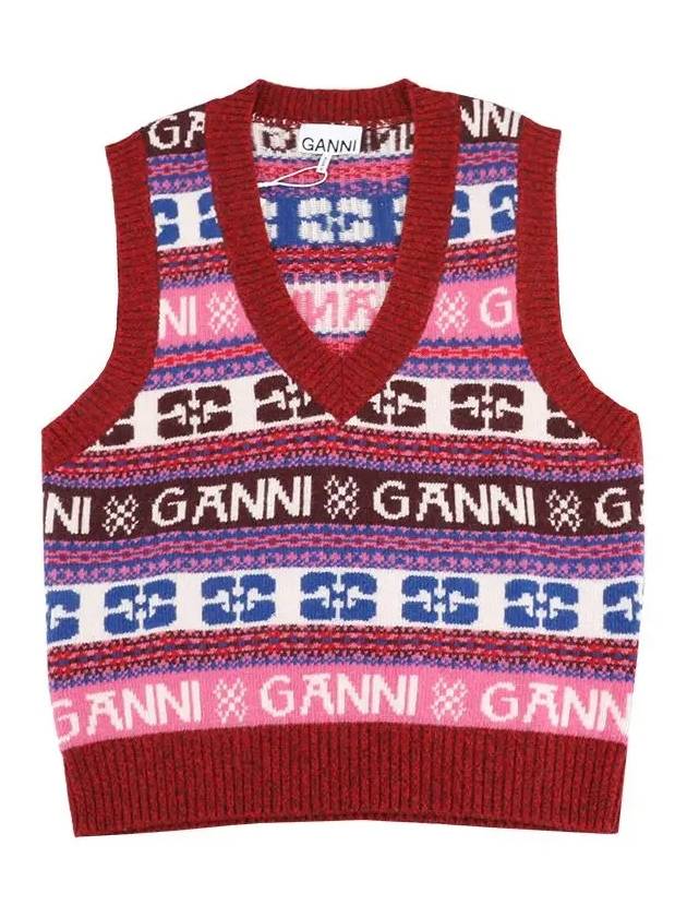 Logo Wool Mix Vest Red - GANNI - BALAAN 3