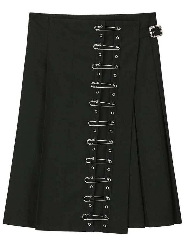 Pin Midi Wrap Pleated Skirt Black - CLUT STUDIO - BALAAN 5