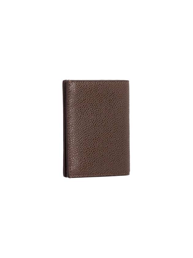 Pebble Grained Leather Double Card Wallet Dark Brown - THOM BROWNE - BALAAN 3