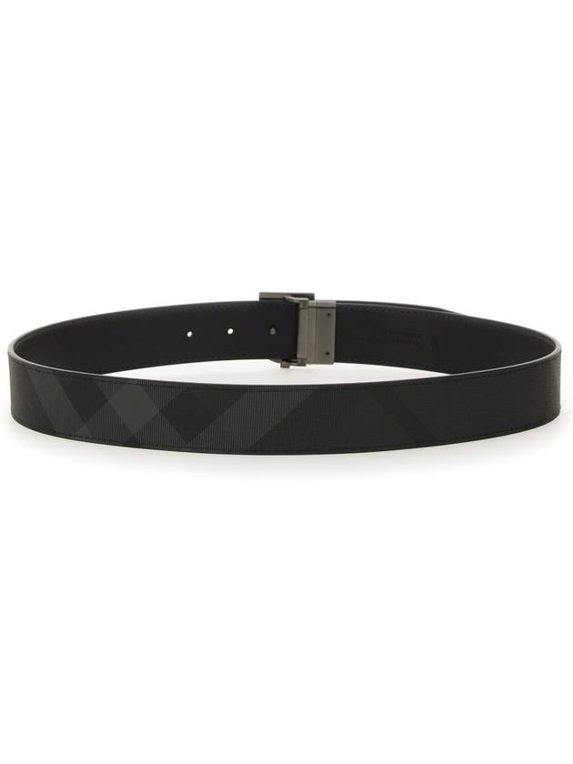 Men's Check Reversible Leather Belt Charcoal Graphite - BURBERRY - BALAAN 4