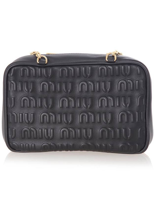 Embossed Logo Leather Top Handle Shoulder Bag Black - MIU MIU - BALAAN 2