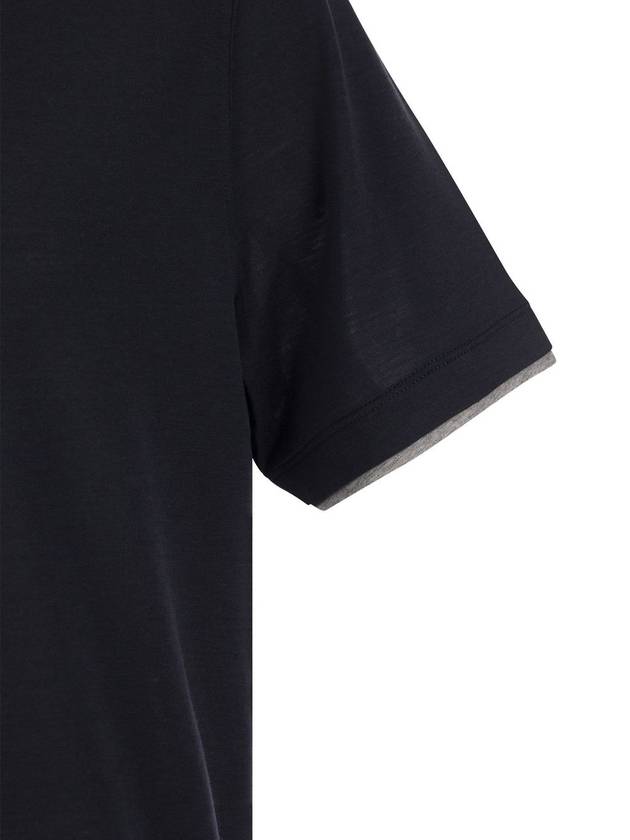 Double Layer Crew Neck Short Sleeve T-Shirt Dark Blue - BRUNELLO CUCINELLI - BALAAN 5