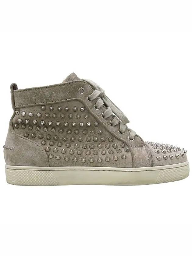 Gray Suede Metal Spike Lace Up High Top Women s Sneakers - CHRISTIAN LOUBOUTIN - BALAAN 3