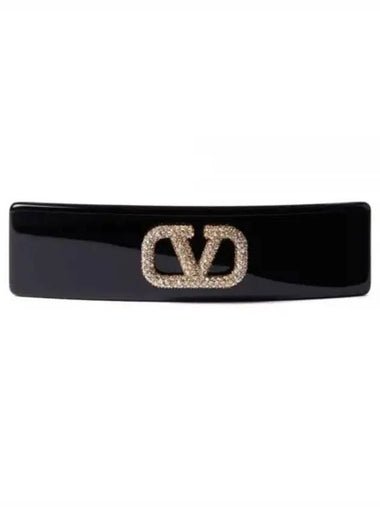 V Logo Signature Swarovski Crystal Resin Hair Clip Black - VALENTINO - BALAAN 1