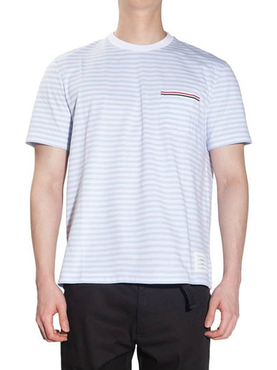 Striped Jersey Pocket Short Sleeve T-Shirt Light Blue White - THOM BROWNE - BALAAN 2