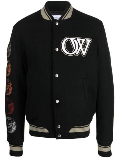 Moon Phase Varsity Bomber Jacket Black - OFF WHITE - BALAAN 2