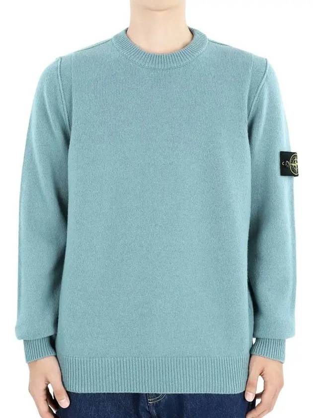 Logo Patch Lambswool Crewneck Knit Top Blue - STONE ISLAND - BALAAN 2