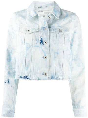 Bleached Acid Washed Water Crop Denim Jacket Blue - OFF WHITE - BALAAN 1