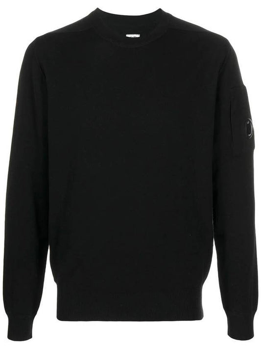 Men's Lens Wappen Merino Wool Knit Top Black - CP COMPANY - BALAAN.