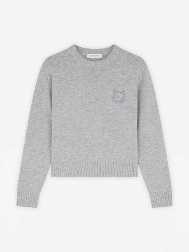 Bold Fox Head Embroidered Crop Knit Top Grey - MAISON KITSUNE - BALAAN 2