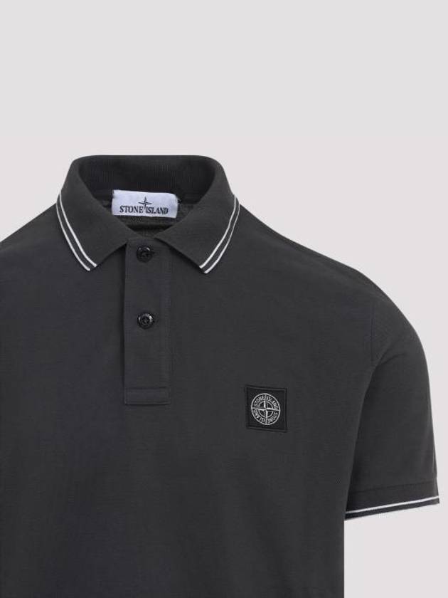 Organic Cotton Elastane Polo Shirt Charcoal Grey - STONE ISLAND - BALAAN 5