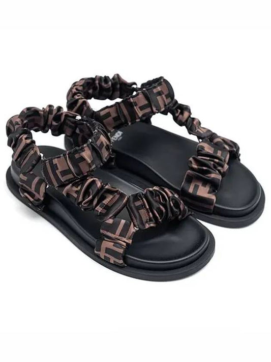 Feel Fabric FF Logo Feel Satin Sandals Black Brown - FENDI - BALAAN 2