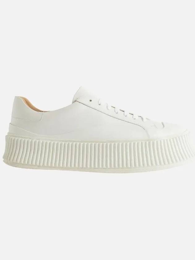 Logo Round Toe Calfskin Leather Low Top Sneakers Porcelain - JIL SANDER - BALAAN 3