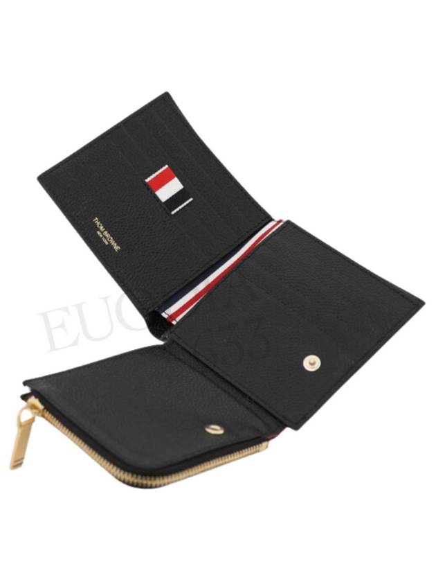 Caviar Leather Zipper Coin Pocket Bifold Half Wallet Black - THOM BROWNE - BALAAN 6