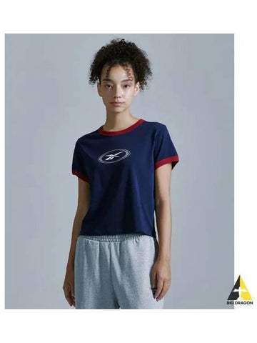 Essentials Semi Crop Ringer T Shirt Women Navy - REEBOK - BALAAN 1