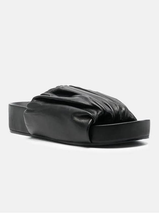 Pleated Padded Leather Slippers Black - JIL SANDER - BALAAN.