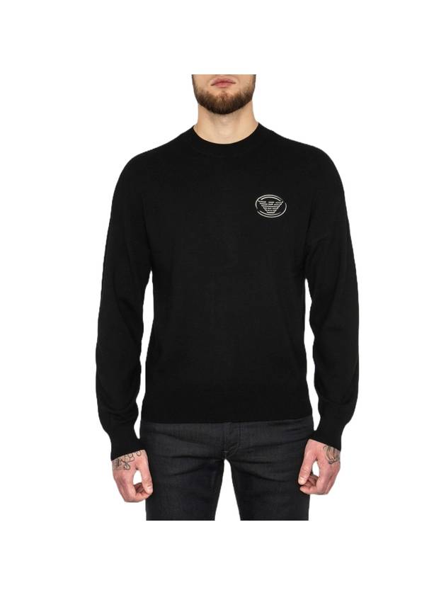 Color Block Eagle Embroidery Long Sleeve T-Shirt Black - EMPORIO ARMANI - BALAAN 1