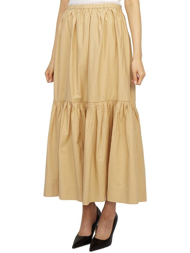 Cotton Poplin Maxi Flounce Long A-Line Skirt Beige - GANNI - BALAAN 3