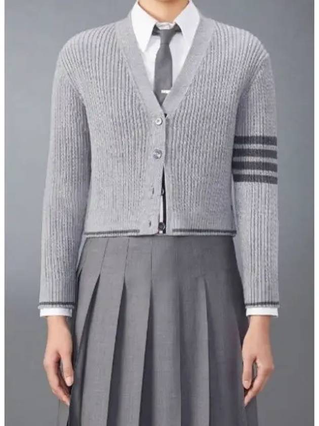 4 Bar Cable Wool Crop Cardigan Grey - THOM BROWNE - BALAAN 2