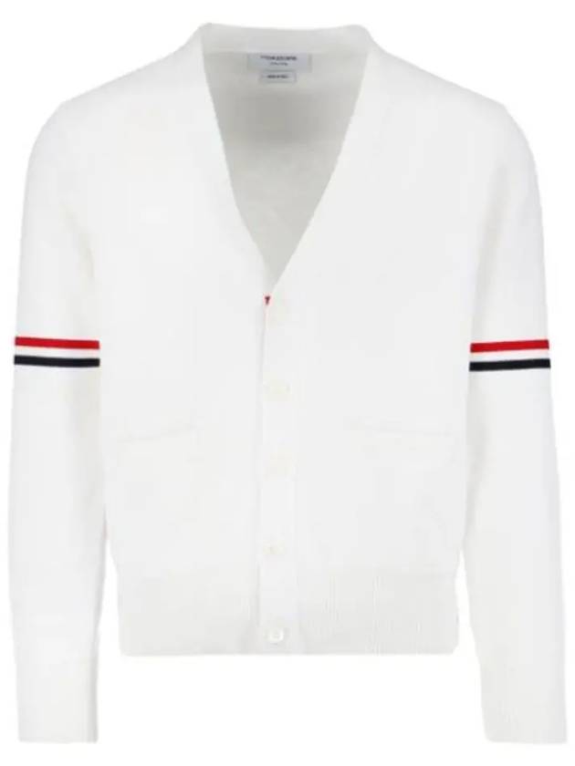 Milano Stitch Sprite Armband Cotton V-neck Cardigan White - THOM BROWNE - BALAAN 2