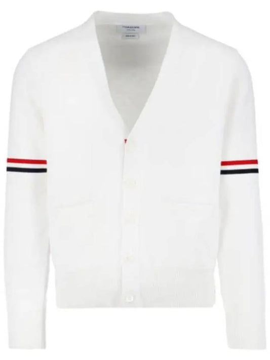 Milano Stitch Sprite Armband Cotton V-neck Cardigan White - THOM BROWNE - BALAAN 2