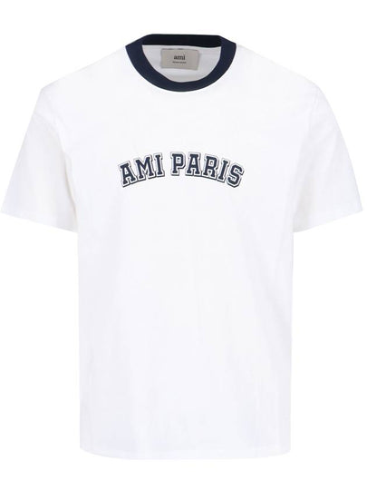 Logo Print Crewneck Cotton Short Sleeve T-Shirt White - AMI - BALAAN 2