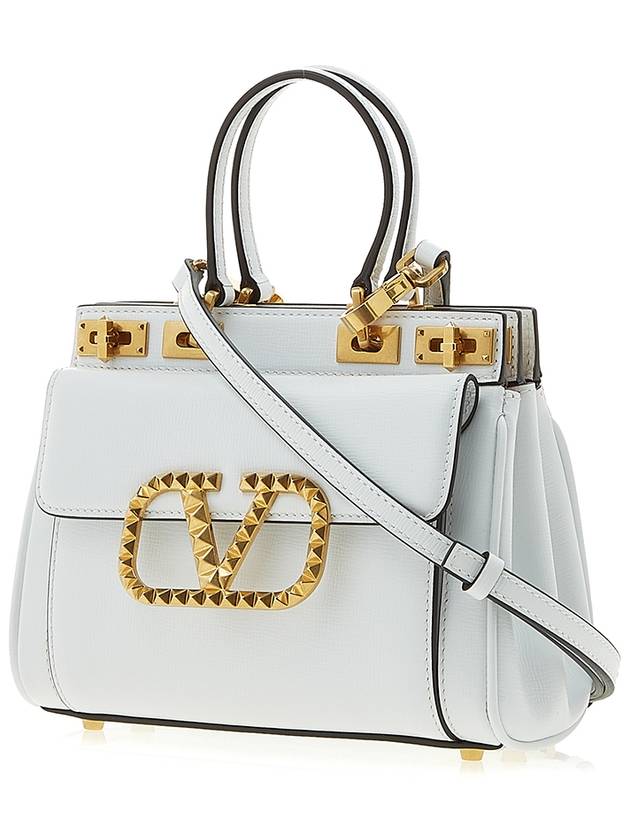 Small Rockstud Calfskin Alcove Tote Bag White - VALENTINO - BALAAN 3