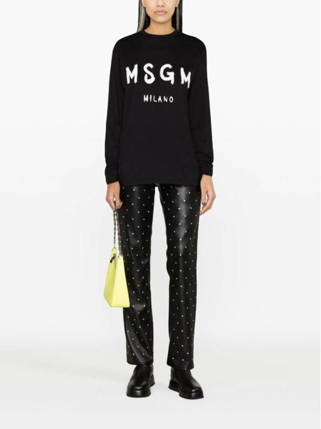 Milano Brushed Logo Cotton Long Sleeve T-Shirt Black - MSGM - BALAAN 3