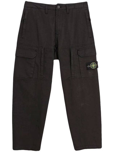 Stretch Cotton Wool Satin Cargo Pants Black - STONE ISLAND - BALAAN 1