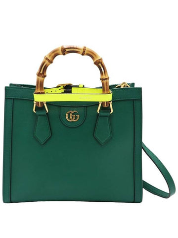 Women s Leather Tote Bag Green Gucci 660195 Emerald Diana Bamboo Small - GUCCI - BALAAN 1