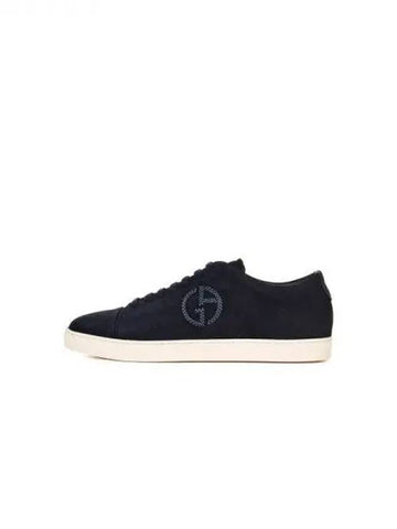 Men s Woven Logo Suede Sneakers Dark Navy 270768 - GIORGIO ARMANI - BALAAN 1